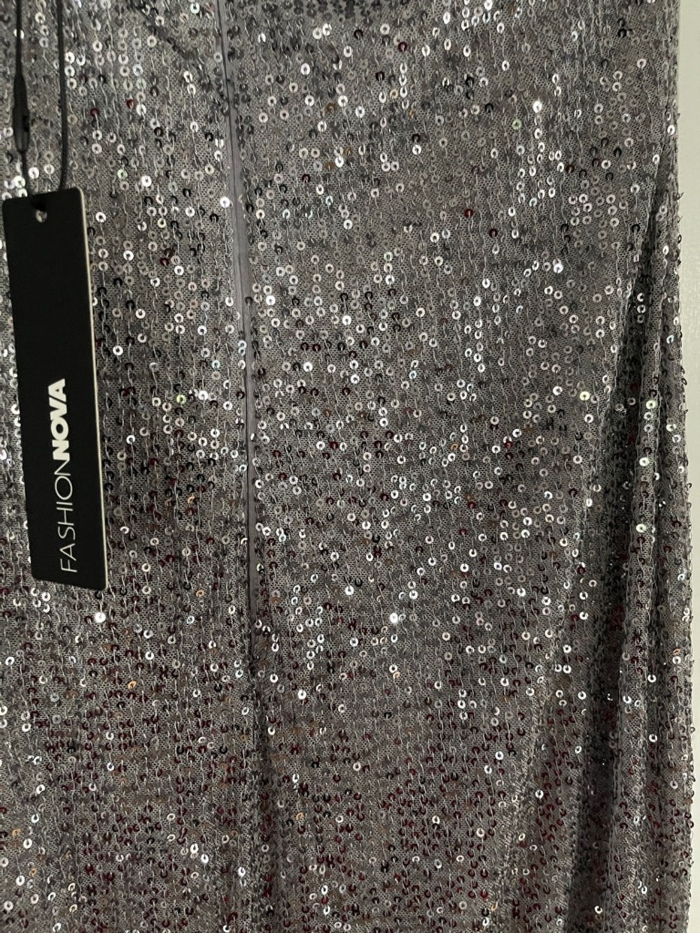 Fashion Nova Gray Silver Sequin Strapless Gown - Picture 5 of 6